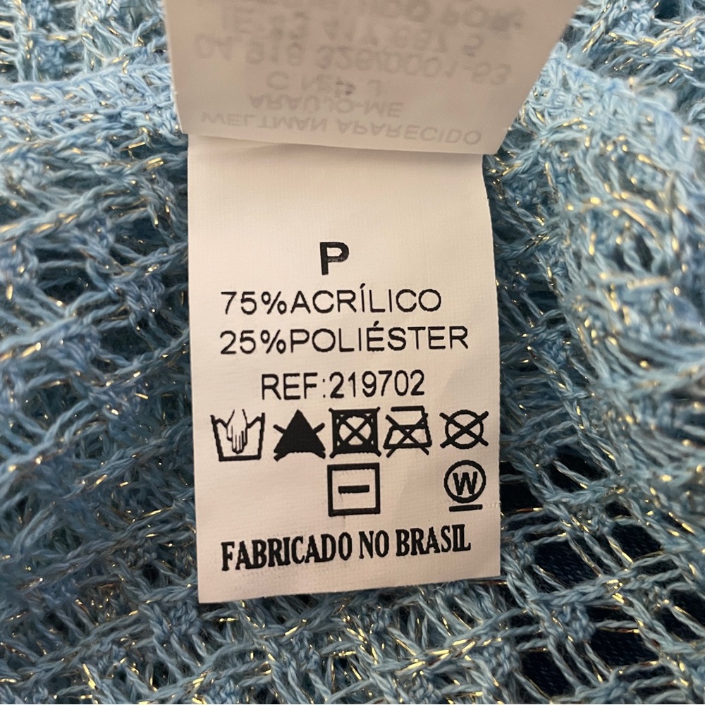 Farm Rio Open Knit Sweater P / US Size XS Blue Gold Metallic - Picture 12 of 12